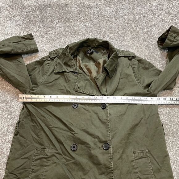 Forever 21 Overcoat Jacket Womens Large Army Green Double Breasted Pockets Belt - Picture 7 of 12